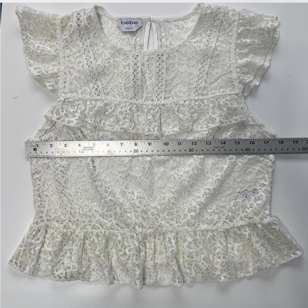 bebe Lace Ruffle Blouse Size Medium - Picture 7 of 9